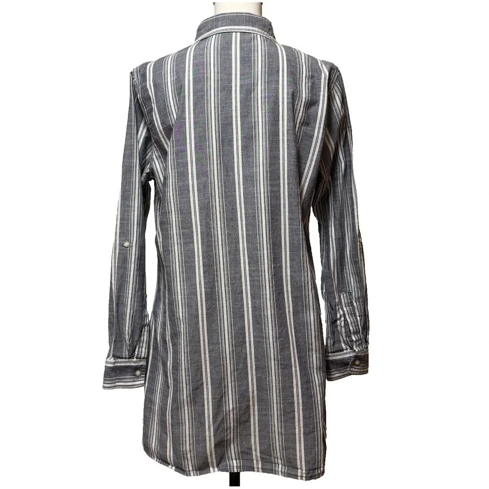 Shirt Dress Blue White‎ Stripe Collared Long Sleeve Button Up Casual Women's S-M